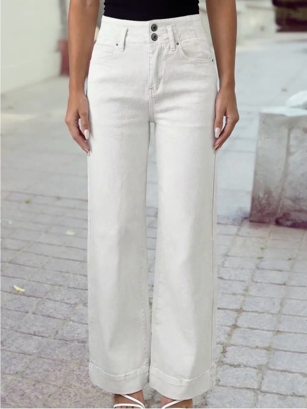 Oat New York Wide-Leg High-Rise White Jeans